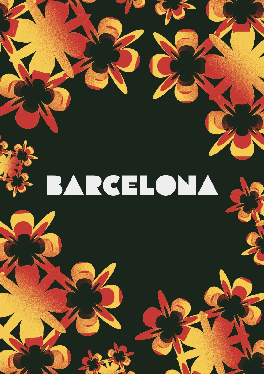 Poster of flowers inspired by Barcelona, Catalan colors, the city plan, and panots.